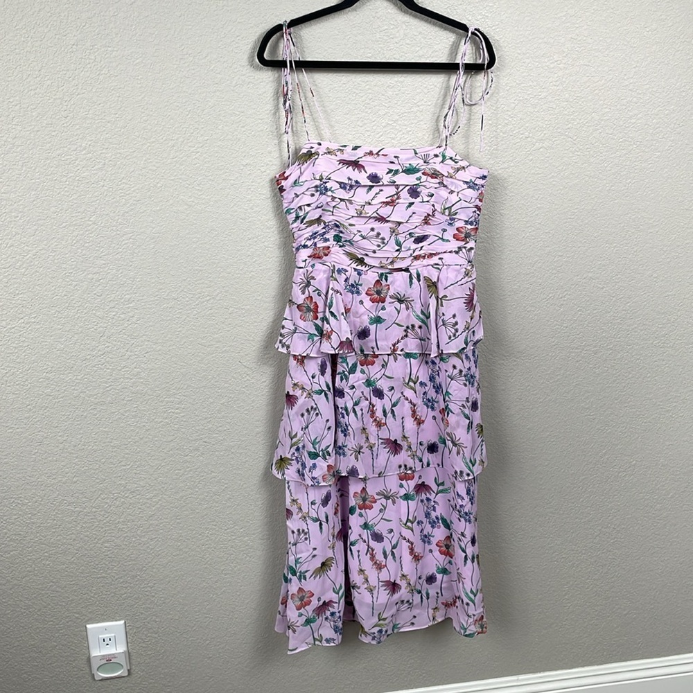 NWT AMUR Acacida Tie Shoulder Ruffle Midi Dress in Lilac Lily Dreamy Wildflower - Picture 5 of 16